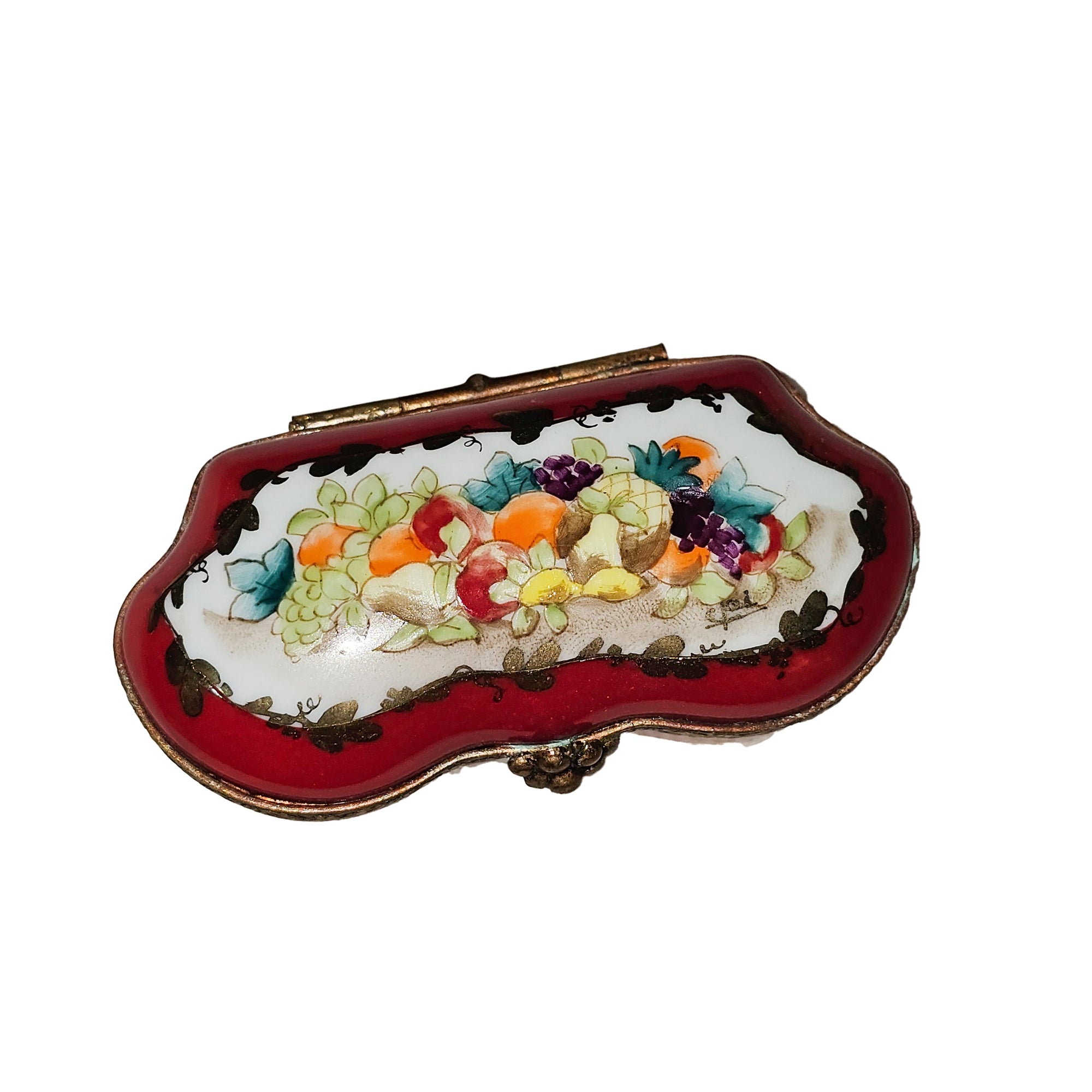 Red Scalloped Fruit Limoges Box Porcelain Limoges traditional French Trinket Box