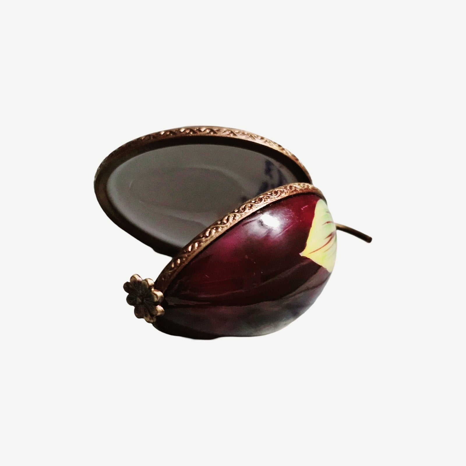 Hand-Painted Limoges Plum Box Porcelain Limoges Fruit French Trinket Box