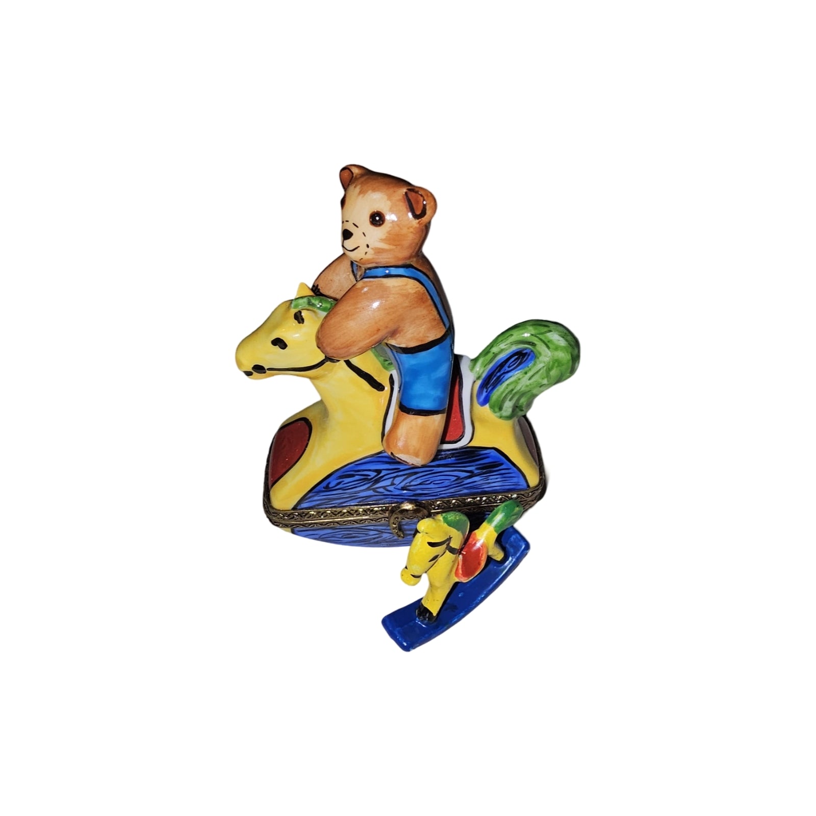 Teddy Bear Rocking Horse Box Porcelain Limoges Teddy kids baby babies children French Trinket Box