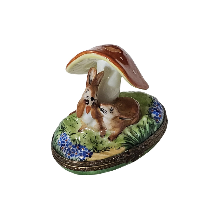 Charming Rabbits Beneath Mushroom Porcelain Limoges rabbit garden French Trinket Box