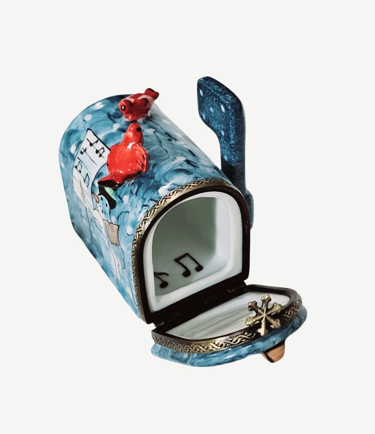 Winter Mailbox With Cardinals Porcelain Limoges winter garden house xmas French Trinket Box