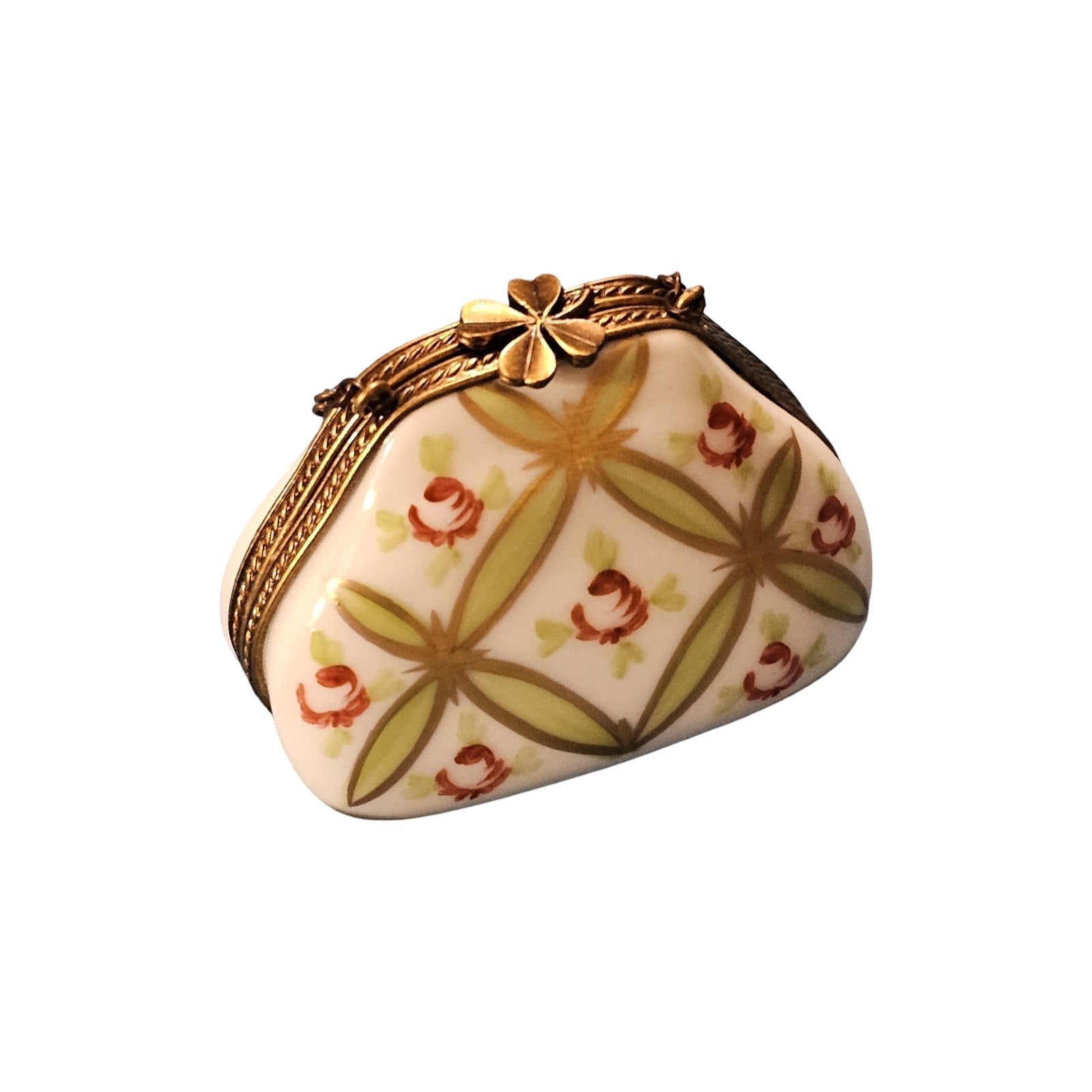 Criss Cross Floral Green Purse Porcelain Limoges Purse French Trinket Box