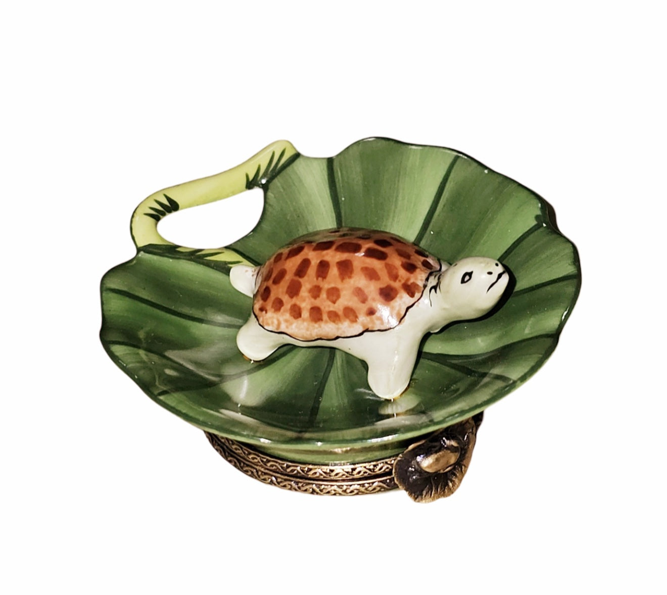 Turtle Fantasy on Lily Pad Porcelain Limoges Turtles frogs French Trinket Box
