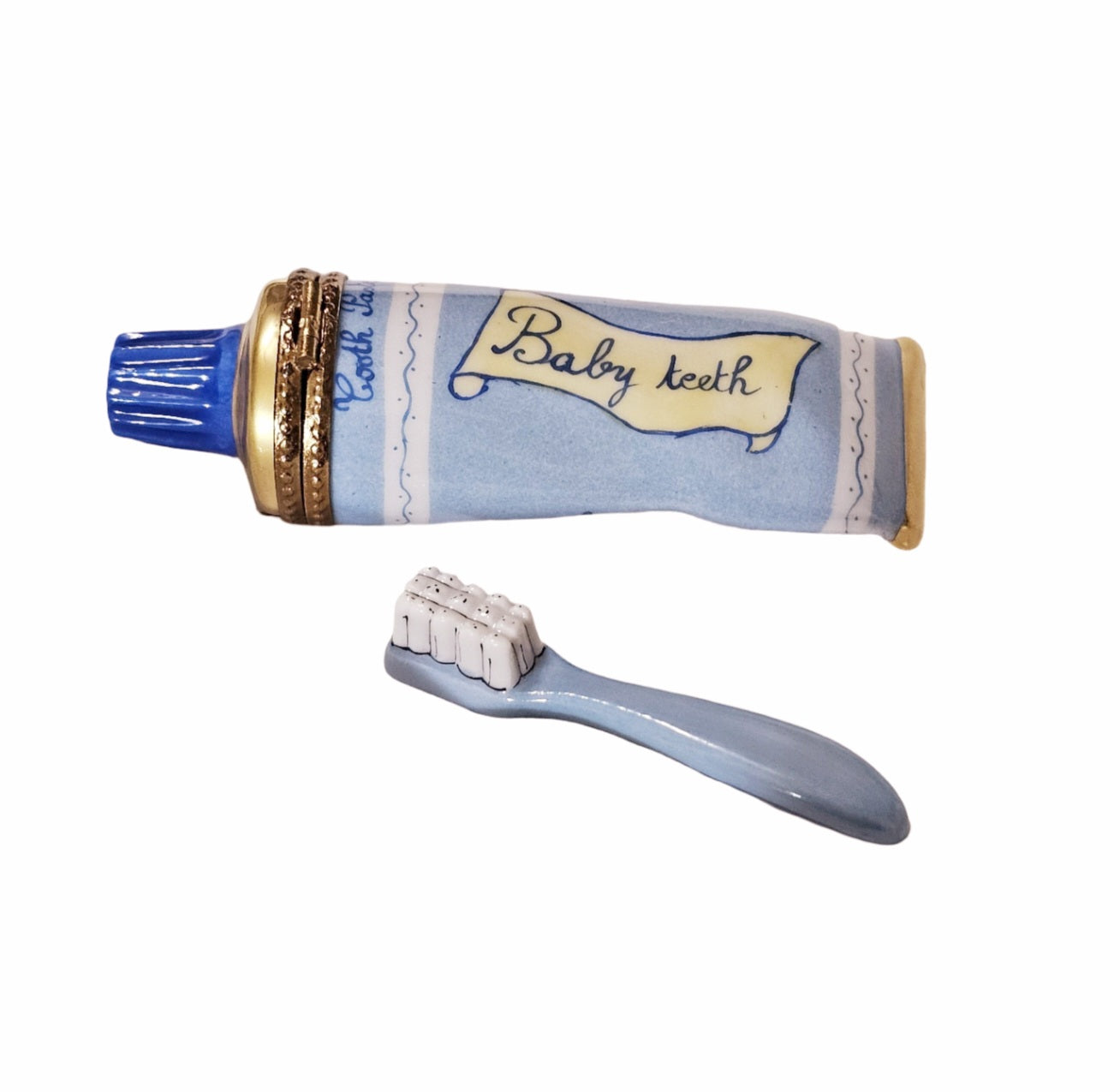 Blue Baby Toothpaste Treasure Porcelain Limoges baby French Trinket Box