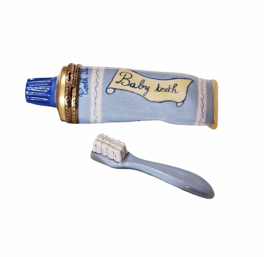Blue Baby Toothpaste Treasure Porcelain Limoges baby French Trinket Box