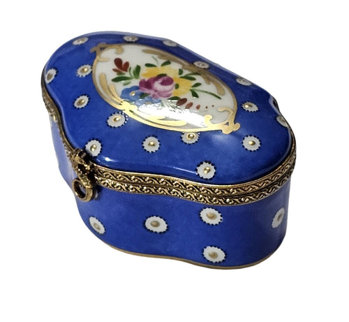Blue Scalloped Floral Limoges Box Porcelain Limoges traditional French Trinket Box