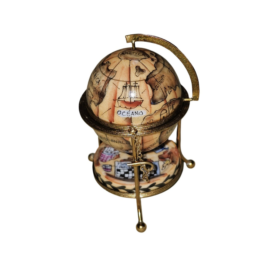 Elegant Handcrafted Globe Keepsake Porcelain Limoges World travel professional French Trinket Box