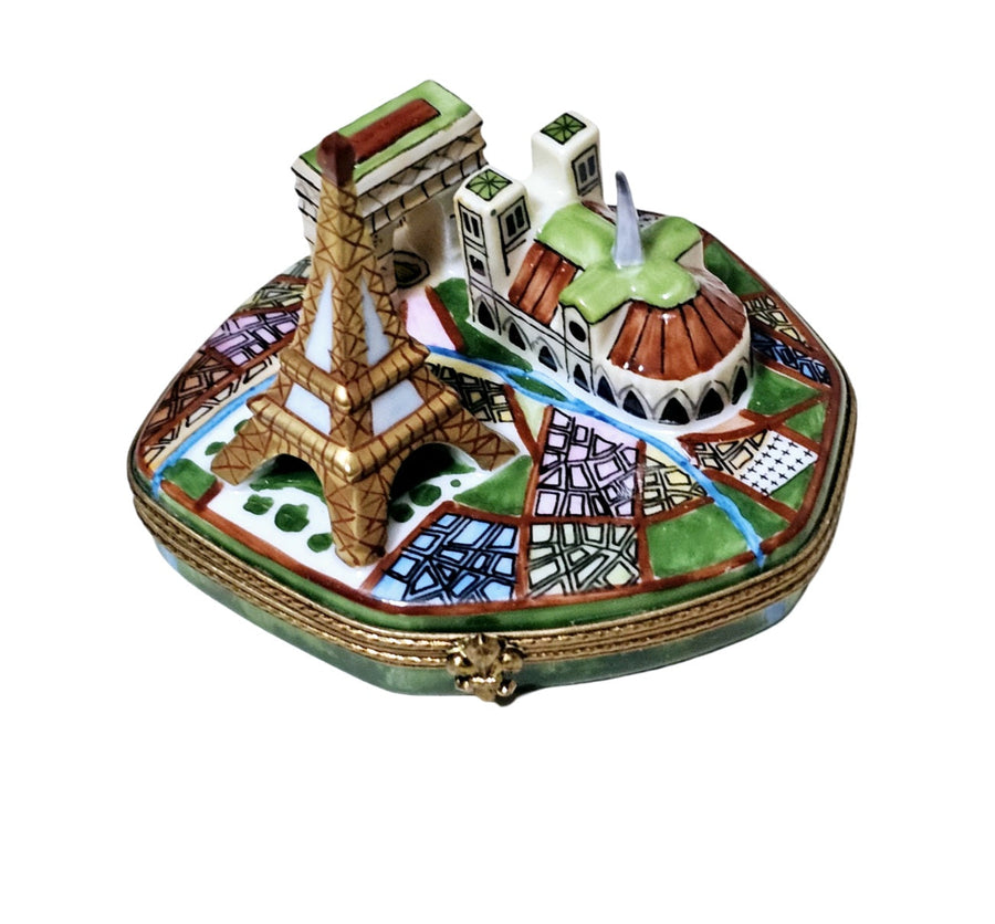Map of Paris Limoges Box Porcelain Limoges France monument paris French Trinket Box