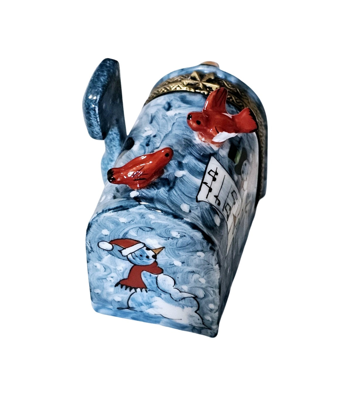 Winter Mailbox With Cardinals Porcelain Limoges winter garden house xmas French Trinket Box