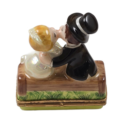 Couple Kissing on a Park Bench Limoges Box