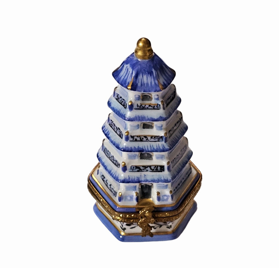 Elegant Blue Pagoda Limoges Box Porcelain Limoges travel French Trinket Box