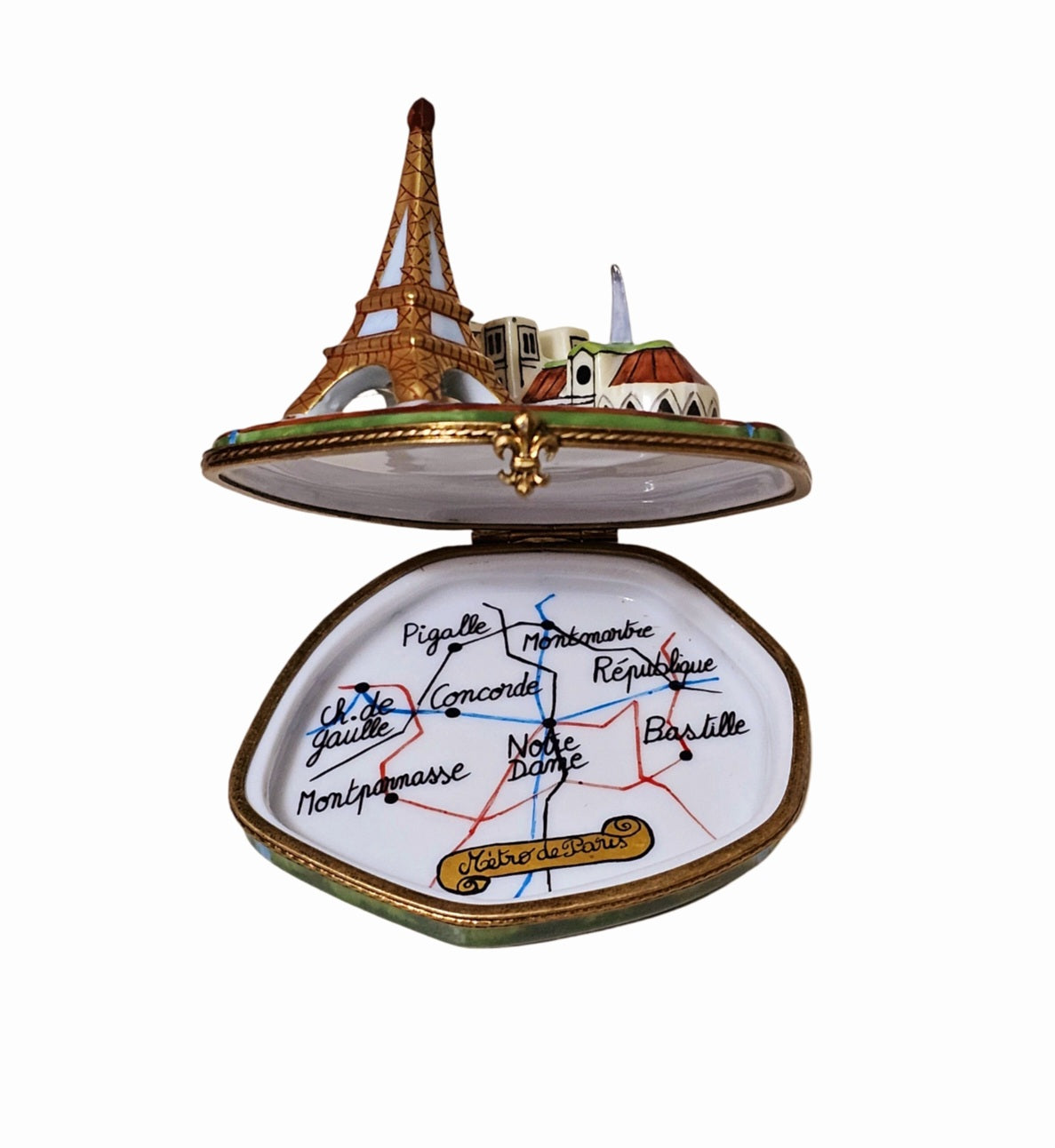 Map of Paris Limoges Box Porcelain Limoges France monument paris French Trinket Box