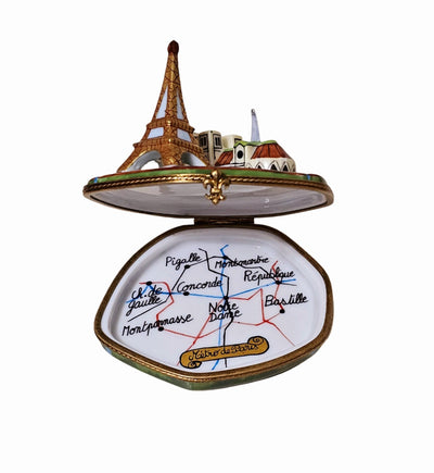 Map of Paris Limoges Box Porcelain Limoges France monument paris French Trinket Box