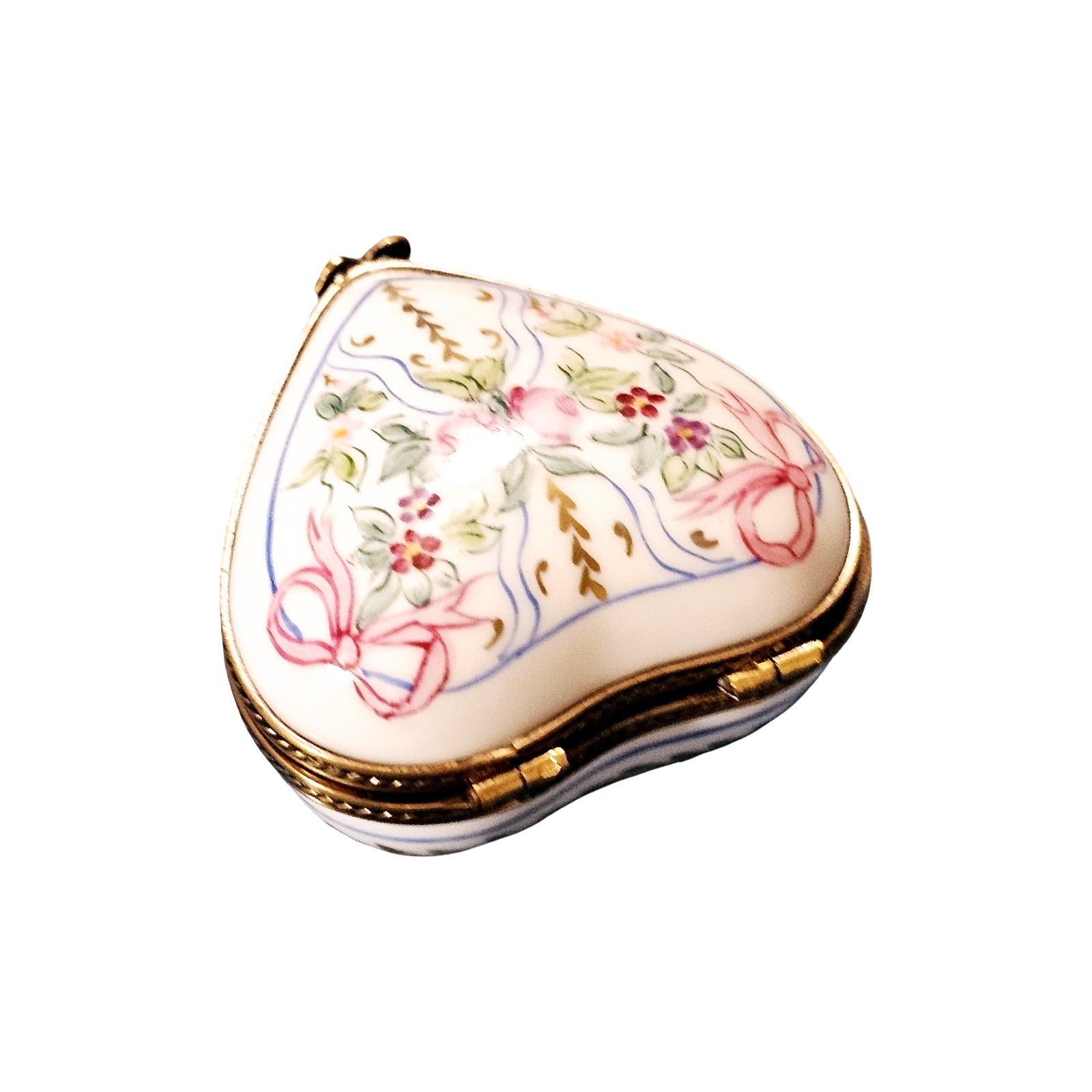 Flowers And Ribbons Heart Box Porcelain Limoges heart French Trinket Box