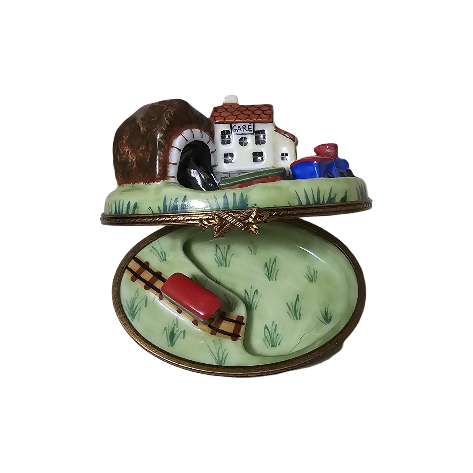 Train Through Tunnel Limoges Box Porcelain Limoges Vehicle train moving French Trinket Box