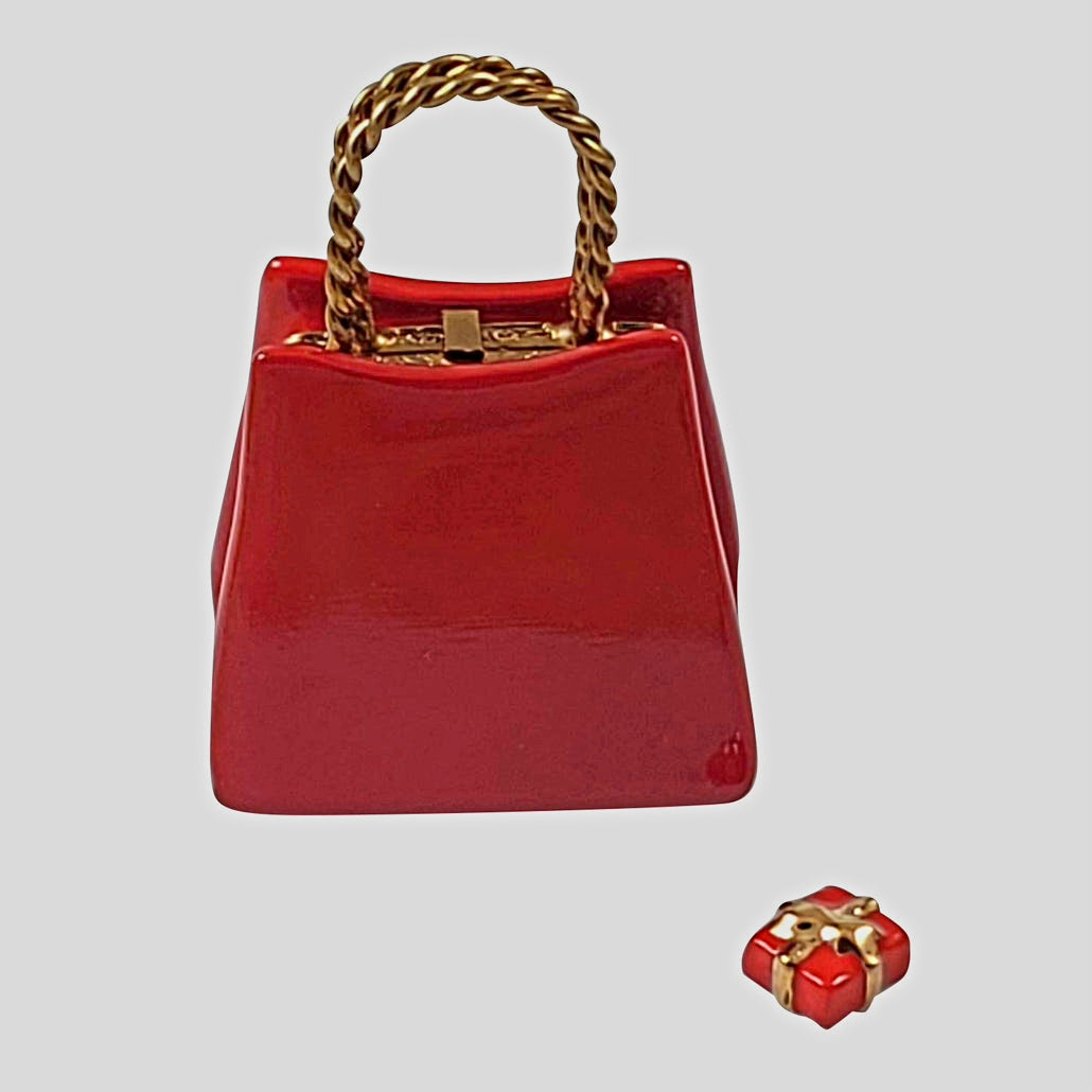 Christmas Shopping Bag w Removable Present Porcelain Limoges Christmas xmas purses French Trinket Box