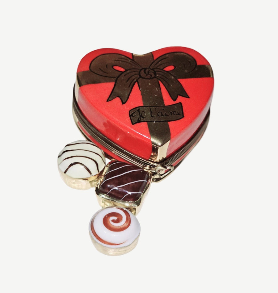 Red Heart Box with Chocolates Porcelain Limoges Heart anniversary love French Trinket Box