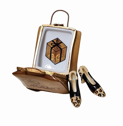 Big Brown Bag With Heels Porcelain Limoges Bag purse fashion French Trinket Box