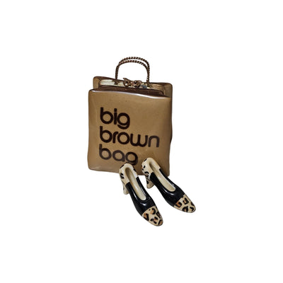 Big Brown Bag With Heels Porcelain Limoges Bag purse fashion French Trinket Box