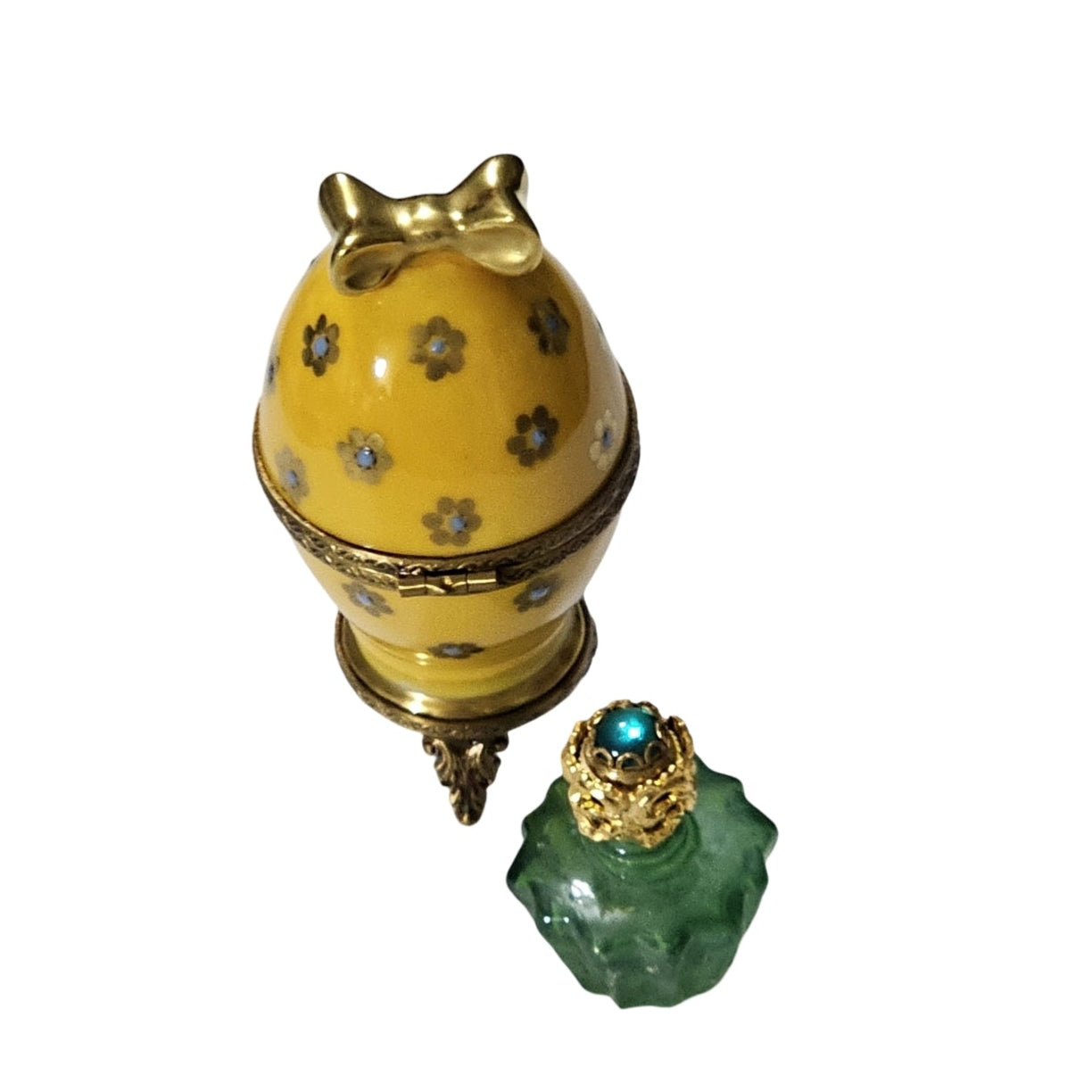 Yellow Floral Perfume Treasure Porcelain Limoges perfume egg French Trinket Box