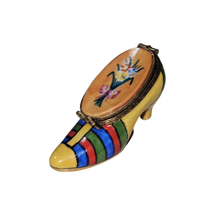 Whimsical Yellow Rainbow Shoe Porcelain Limoges Shoe French Trinket Box