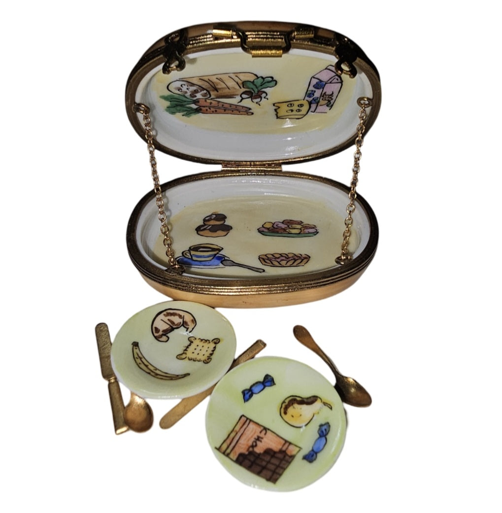Charming Picnic Delight Limoges Box Porcelain Limoges Special Basket Beach French Trinket Box