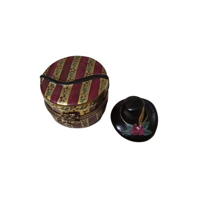Elegant Black Hat Limoges Box Porcelain Limoges hat French Trinket Box