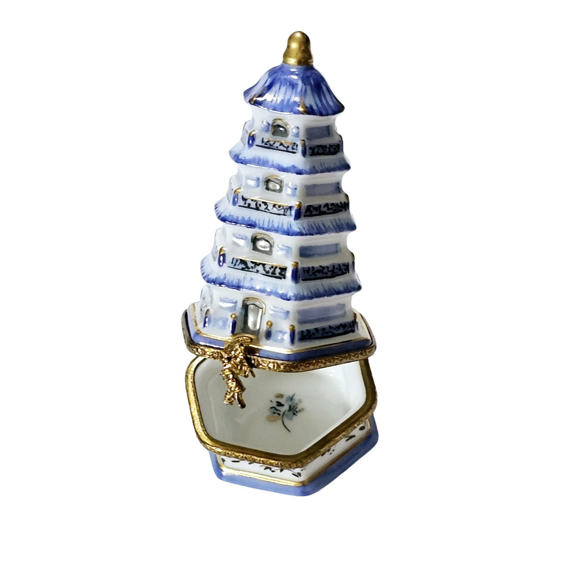Elegant Blue Pagoda Limoges Box Porcelain Limoges travel French Trinket Box
