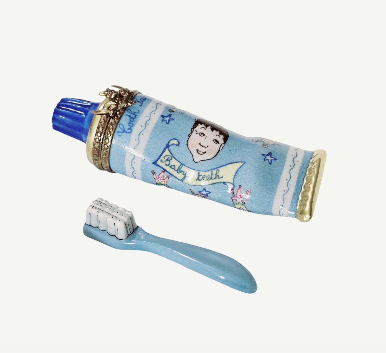 Blue Baby Toothpaste Treasure Porcelain Limoges baby French Trinket Box