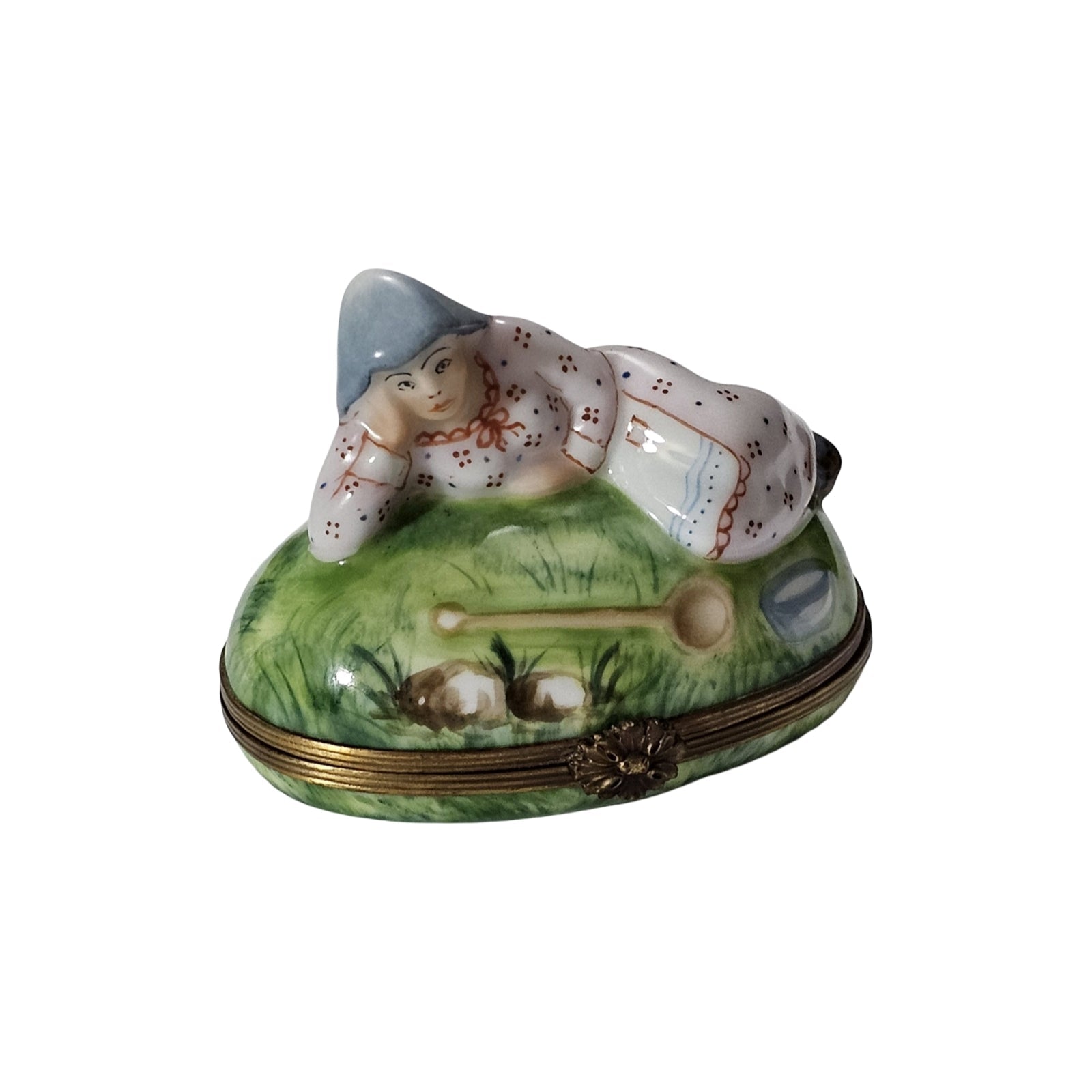 Serene Woman on Grass Limoges Box Porcelain Limoges travel woman French Trinket Box