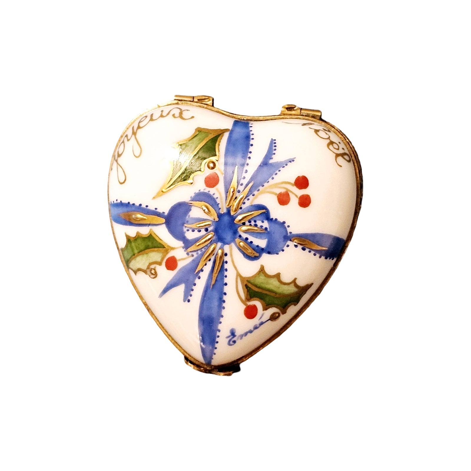 Christmas Heart Joyeux Noel Box Porcelain Limoges heart xmas christmas French Trinket Box