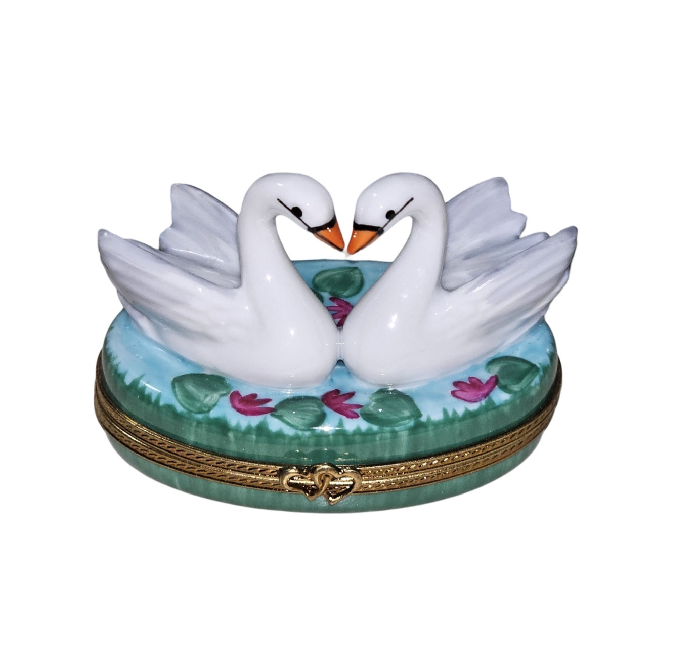 Two Swans Embracing Love Porcelain Limoges Bird love French Trinket Box