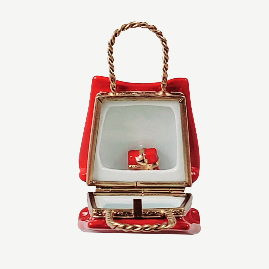 Christmas Shopping Bag w Removable Present Porcelain Limoges Christmas xmas purses French Trinket Box