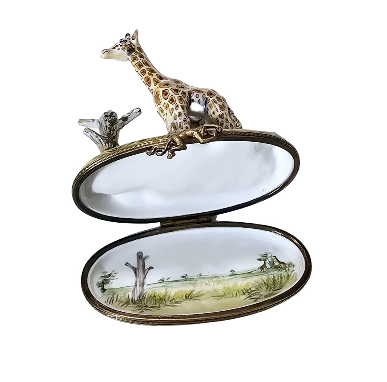 Giraffe In Nature Limoges Box Porcelain Limoges wild animal French Trinket Box
