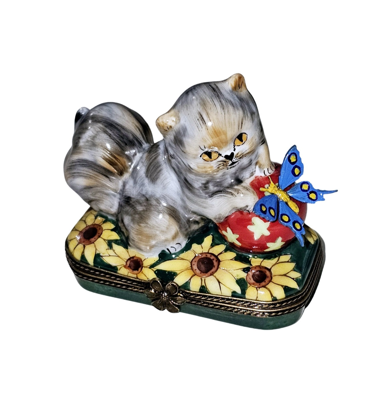 Charming Cat with Butterfly Box - Overstock Item Porcelain Limoges cat French Trinket Box
