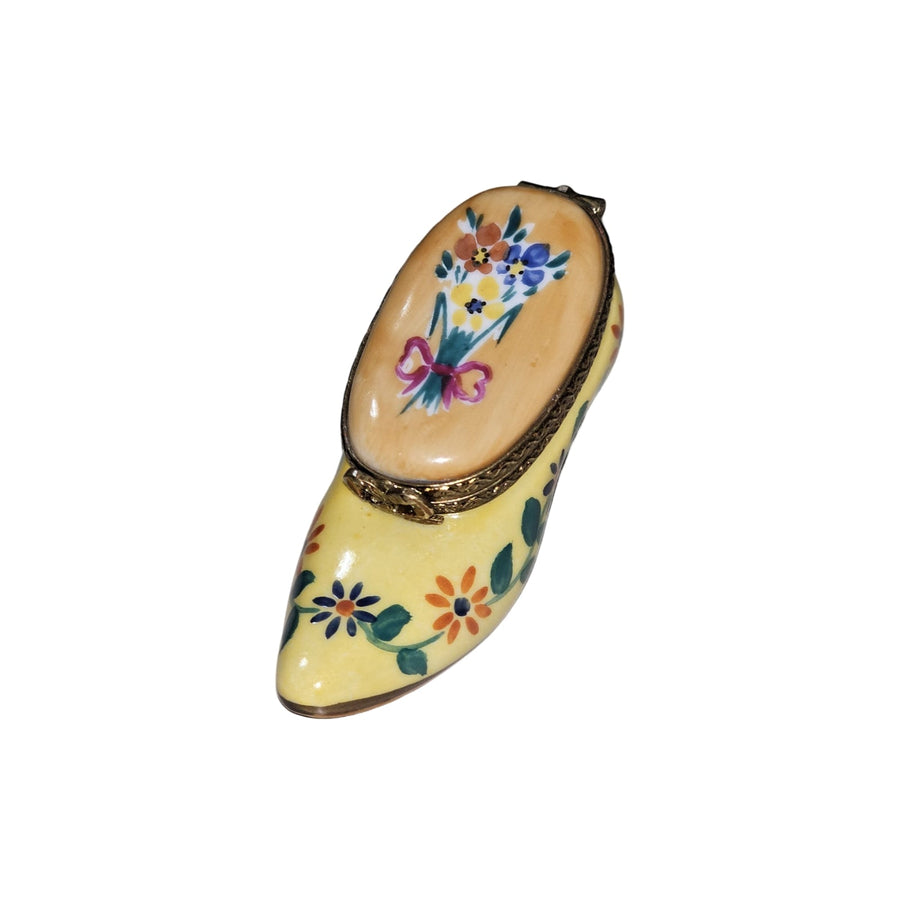 Yellow Tulip Shoe Charm Porcelain Limoges Shoe French Trinket Box