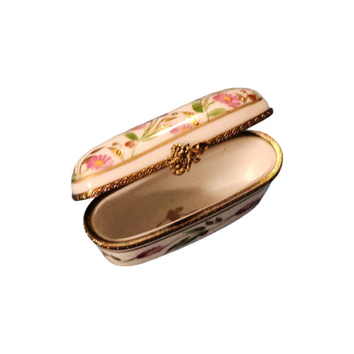 Oblong Tall Pink Floral Limoges Box Porcelain Limoges Traditional French Trinket Box