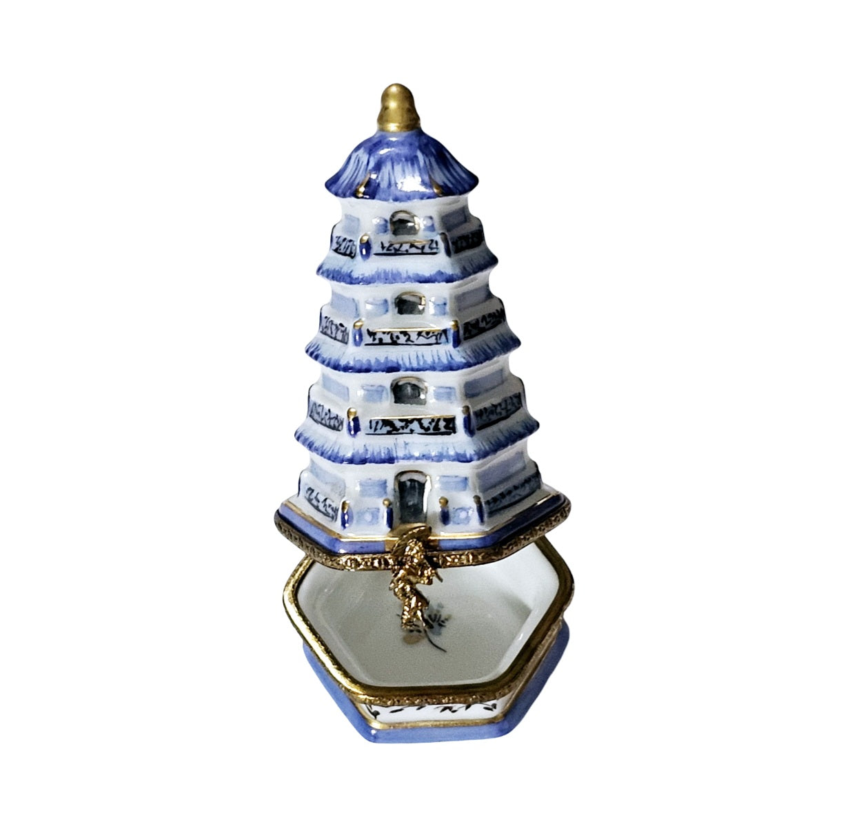 Elegant Blue Pagoda Limoges Box Porcelain Limoges travel French Trinket Box