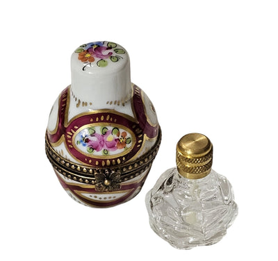 Elegant Maroon Floral Perfume Box Porcelain Limoges perfume French Trinket Box