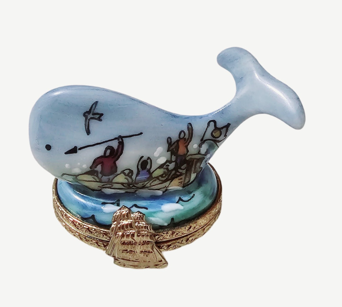 Charming Whale Fisherman Limoges Box Porcelain Limoges Beach fish ocean French Trinket Box