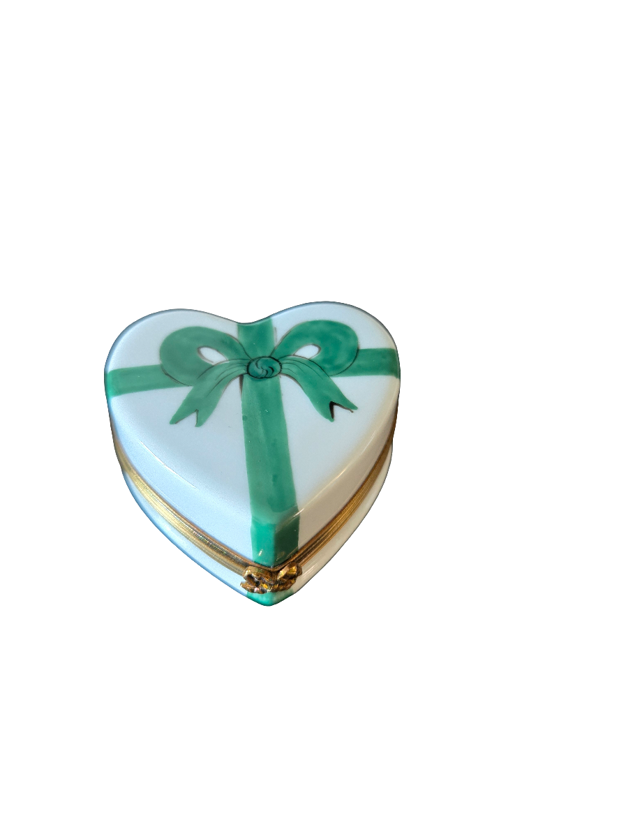 Green Heart Box with Chocolates Porcelain Limoges Heart love special French Trinket Box