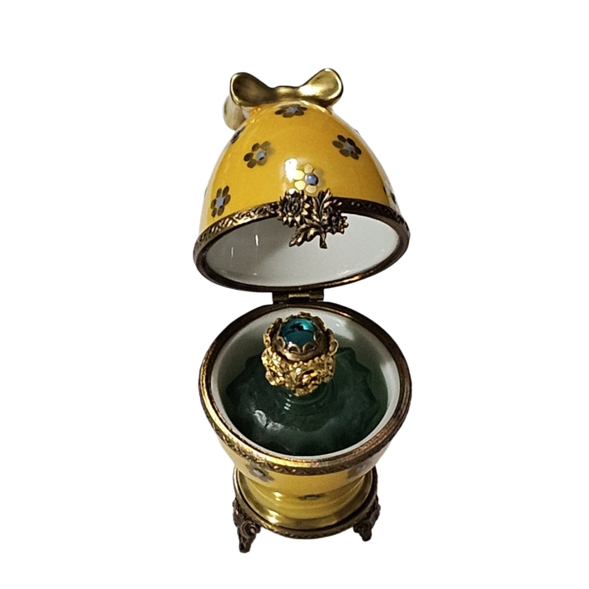 Yellow Floral Perfume Treasure Porcelain Limoges perfume egg French Trinket Box