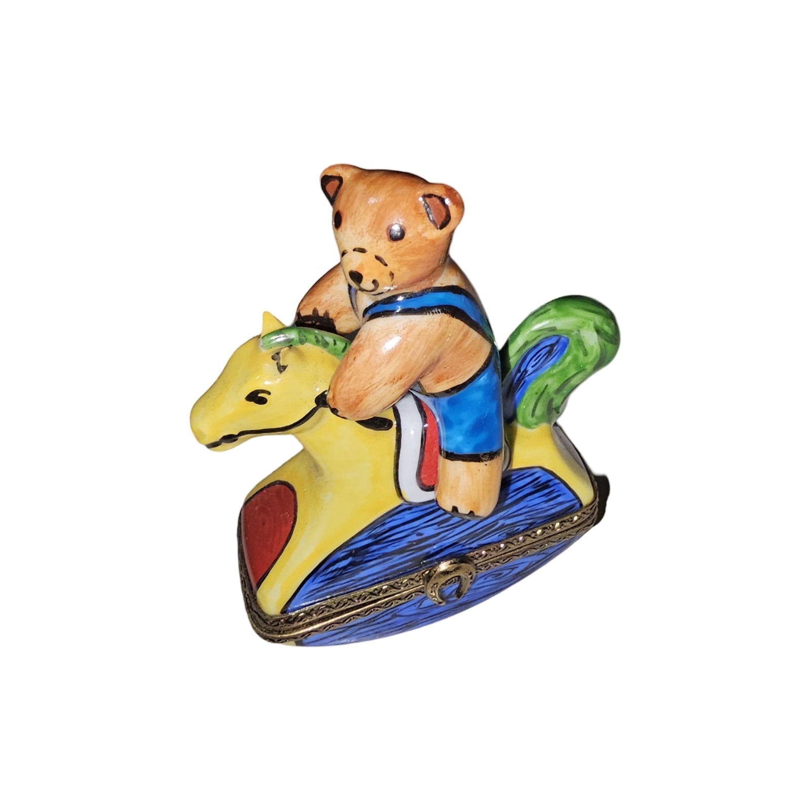 Teddy Bear Rocking Horse Box Porcelain Limoges Teddy kids baby babies children French Trinket Box