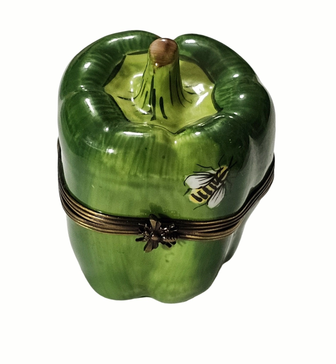 Green Pepper With Adorable Bee Porcelain Limoges vegetable French Trinket Box