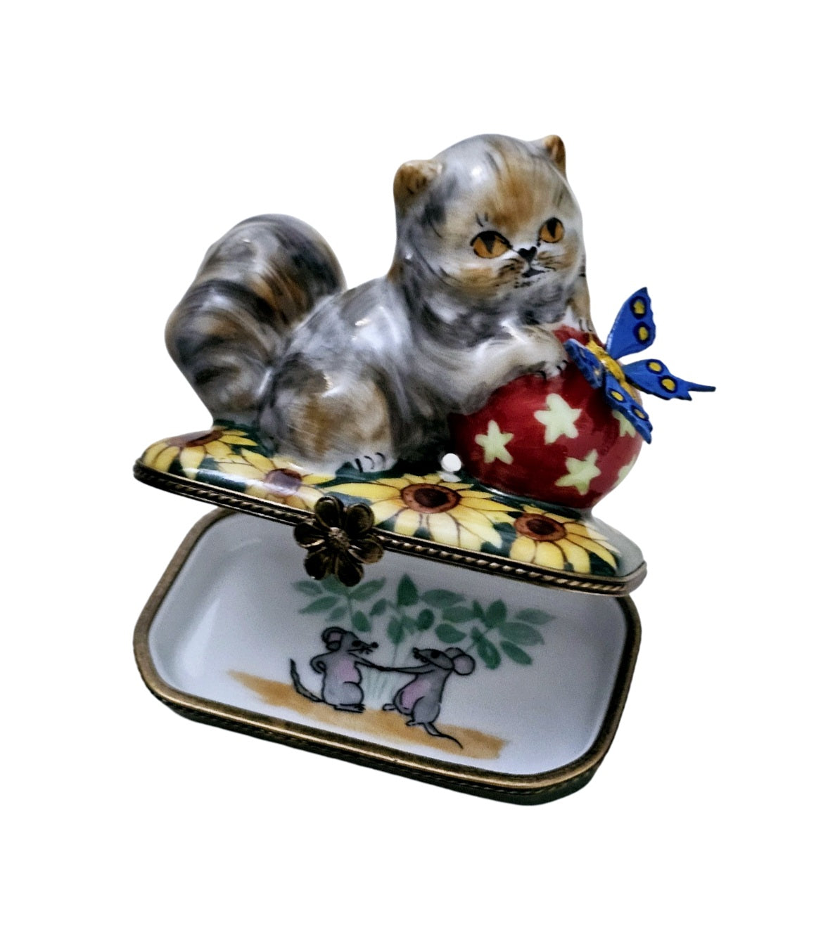 Charming Cat with Butterfly Box - Overstock Item Porcelain Limoges cat French Trinket Box