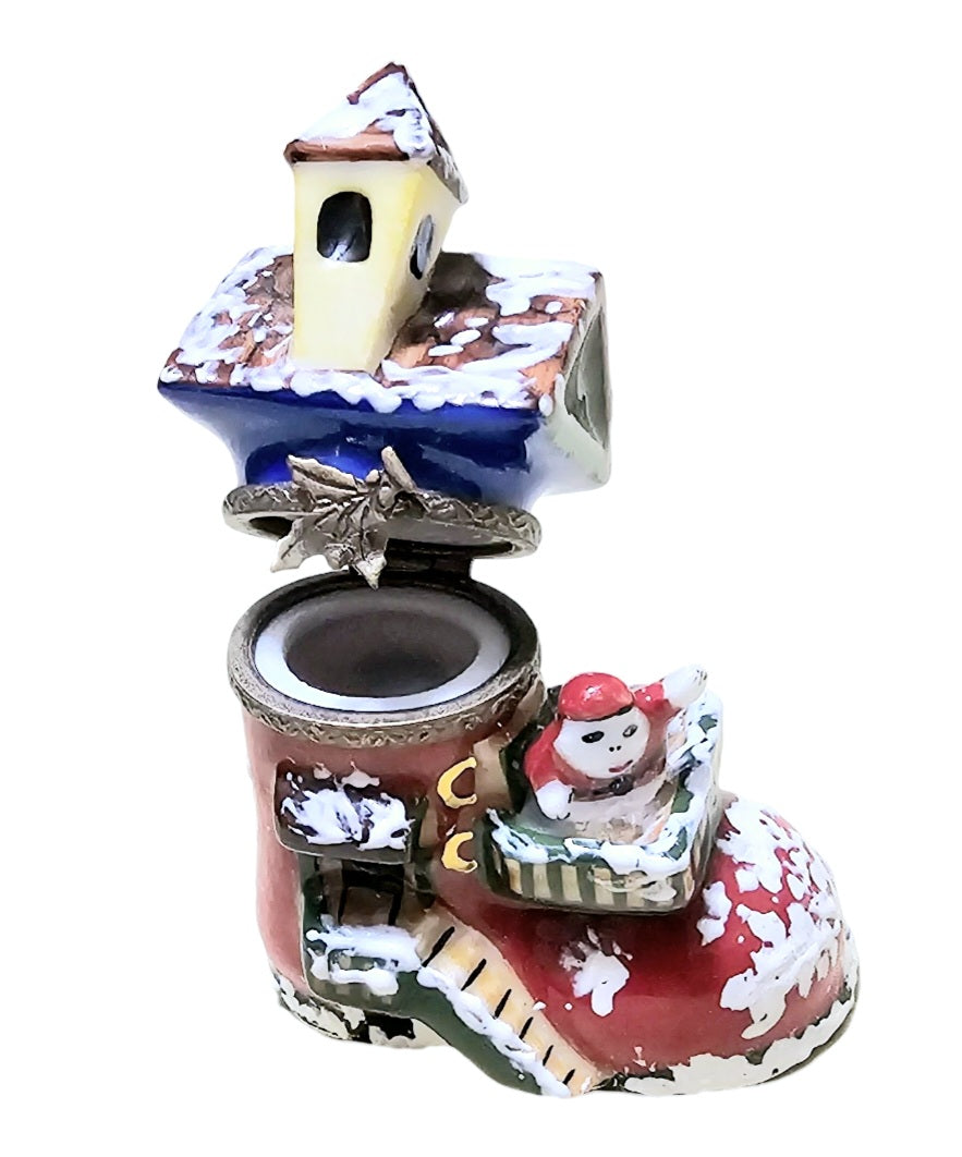 Santa's Workshop Boot Delight Porcelain Limoges Santa christmas French Trinket Box