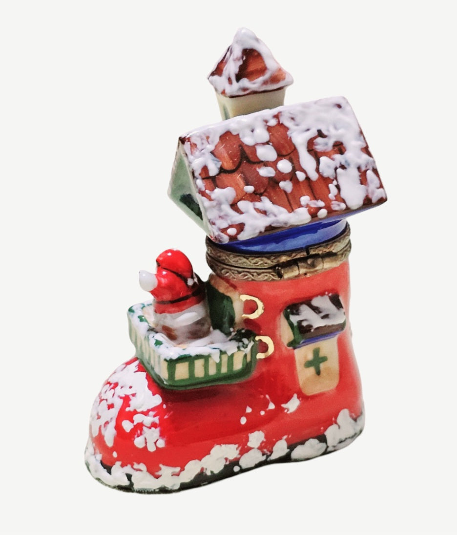 Santa's Workshop Boot Delight Porcelain Limoges Santa christmas French Trinket Box