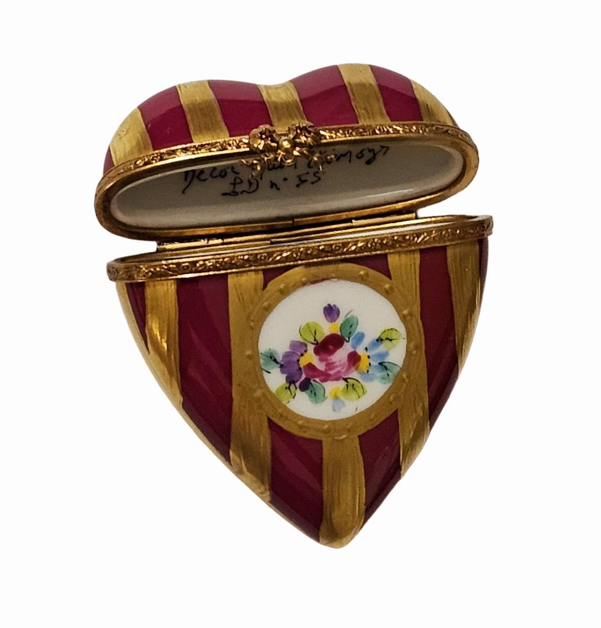 Burgundy Gold Heart Box Porcelain Limoges heart French Trinket Box