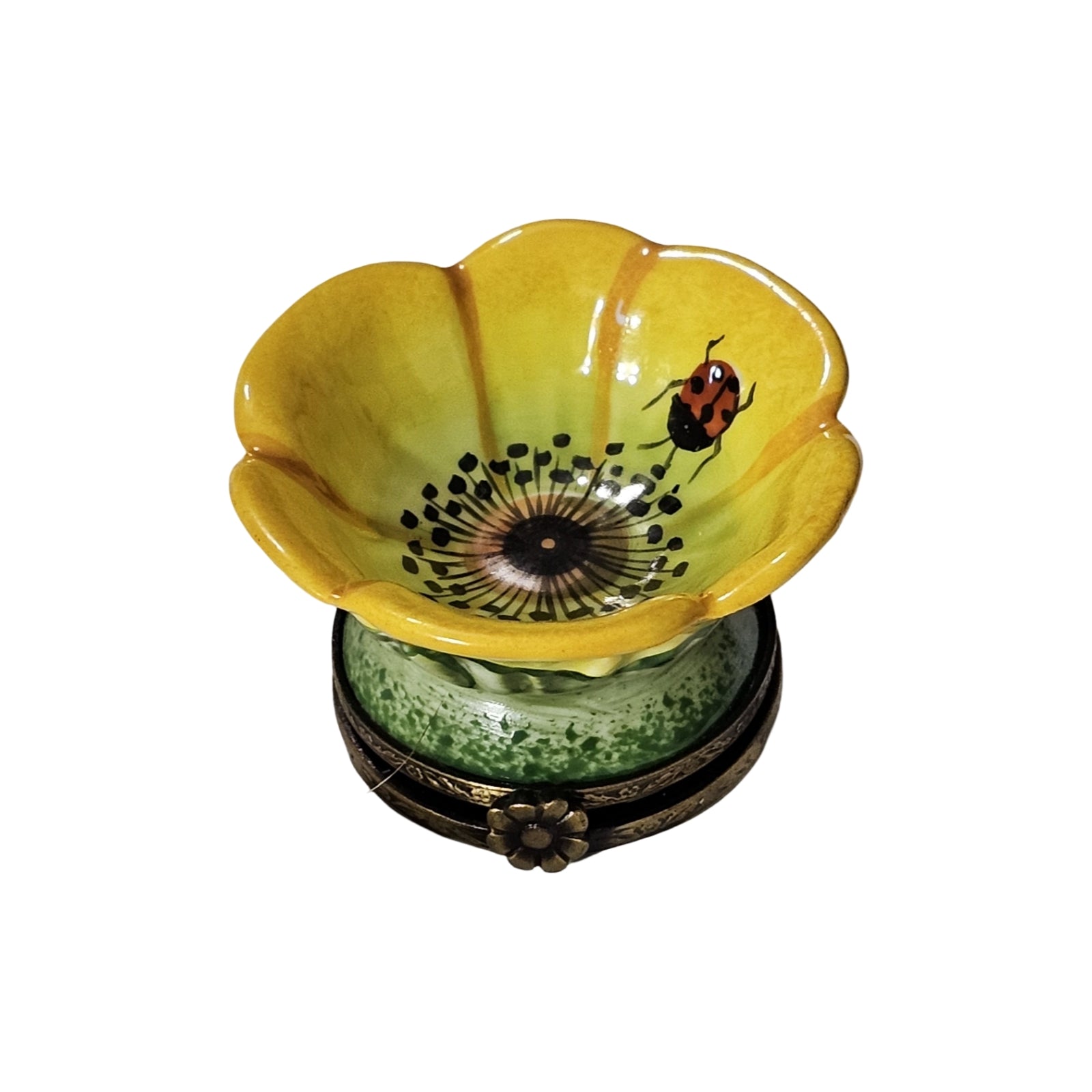 Medium Yellow Flower Limoges Box Porcelain Limoges flower French Trinket Box