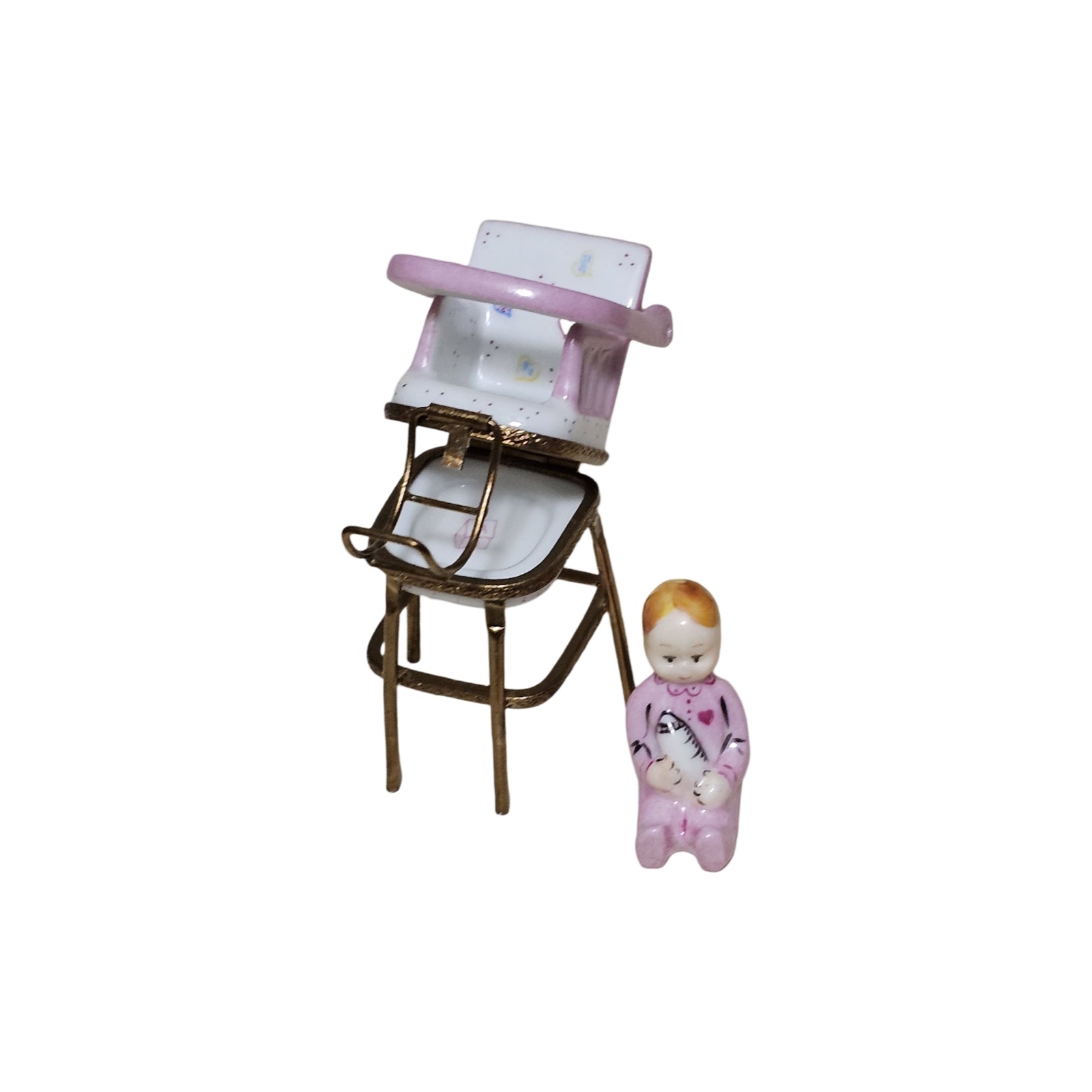 Charming Baby High Chair Keepsake Porcelain Limoges baby figurine French Trinket Box